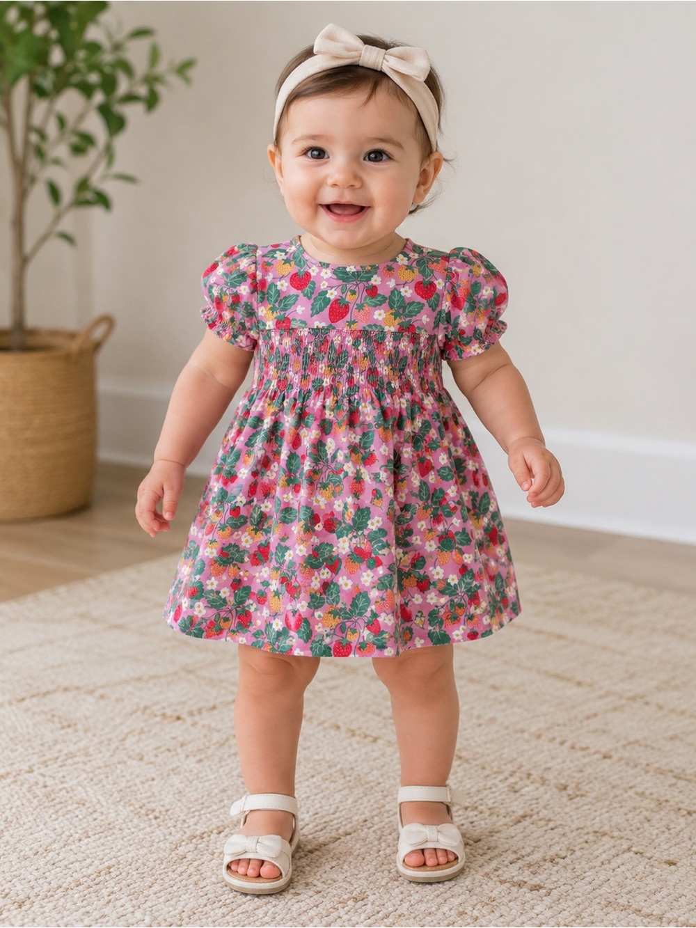 NWOT Mini Boden Strawberry Print Smocked Dress